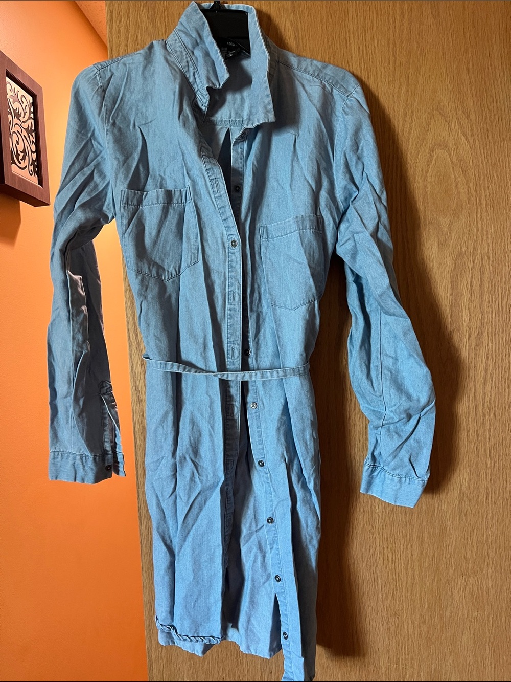 Forever 21 Light Blue Denim Shirt Dress - Long Sleeve